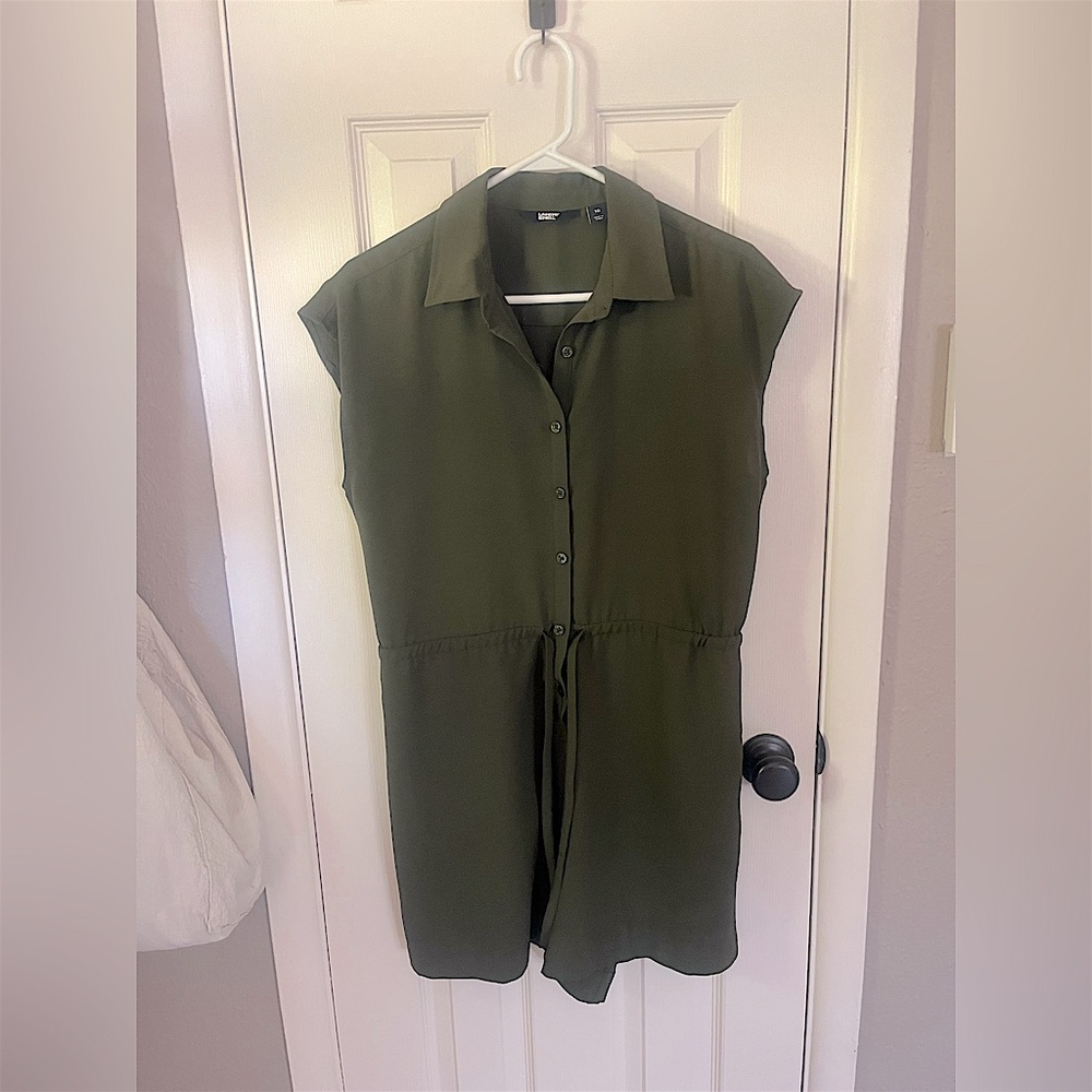 Land’s End Olive Green Button-Front Sleeveless Romper